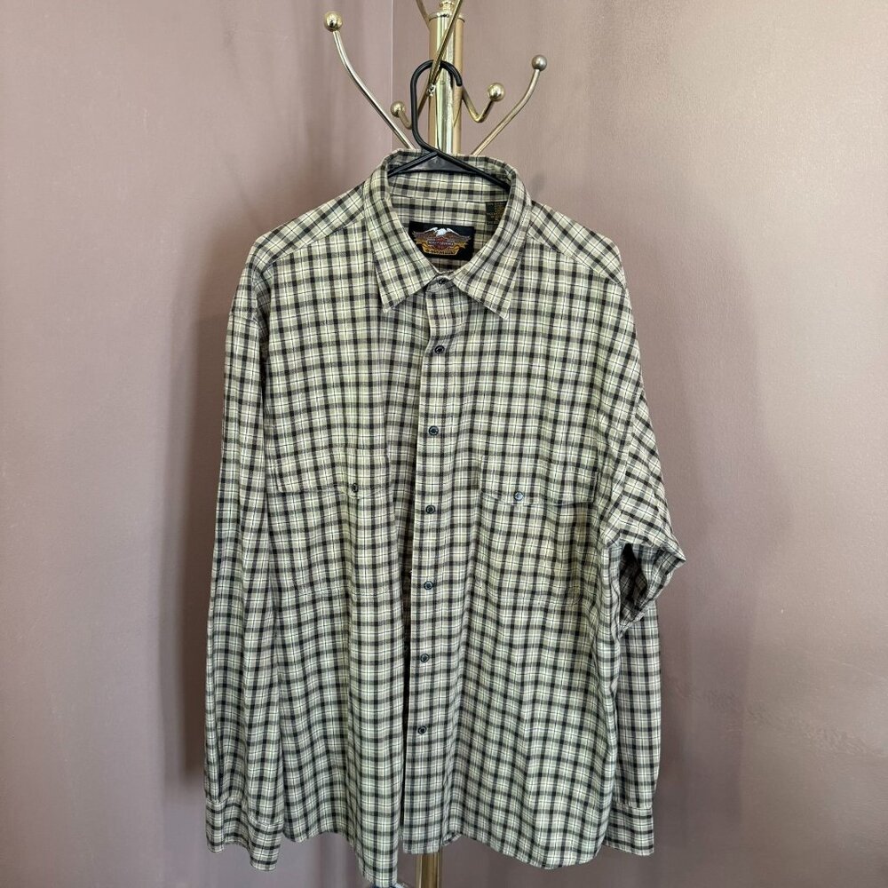 Harley-Davidson Mens XL Plaid Snap Button Motorcycle Long Sleeve Cotton Shirt